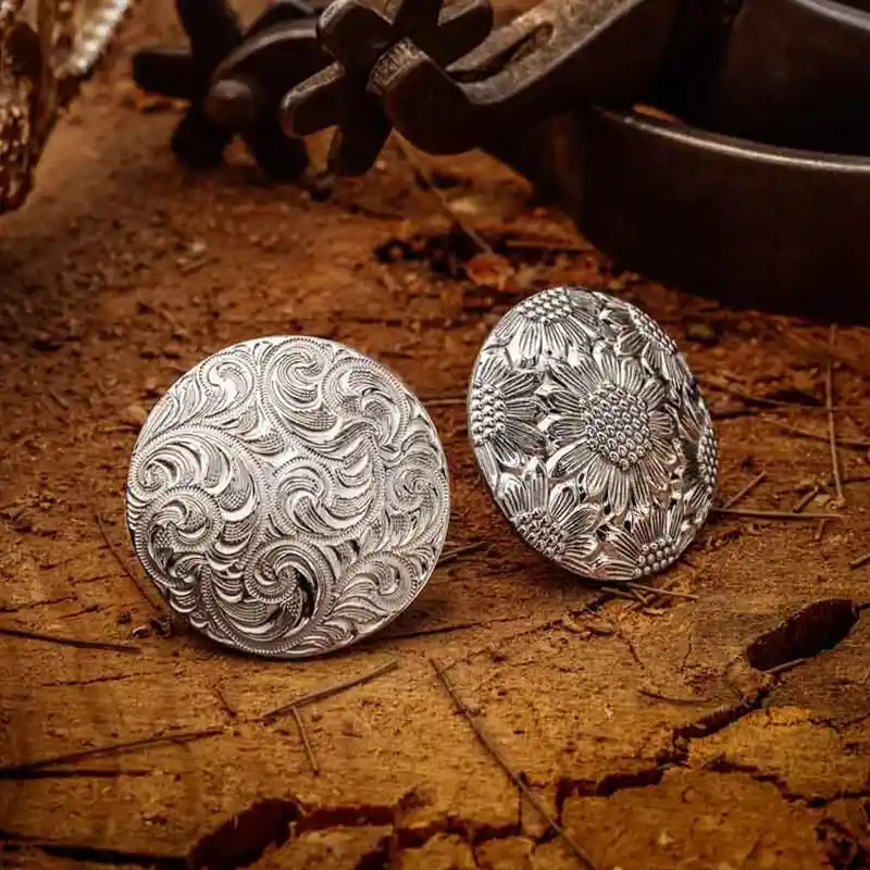 Sterling Silver Conchos - Western Engraved Conchos for Saddles